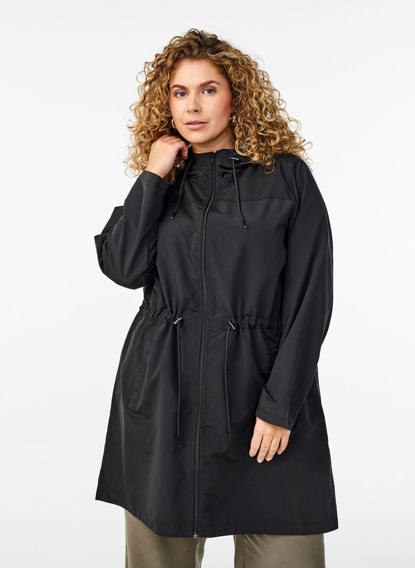 Kevyt hupullinen parka, Musta, Model image number 0