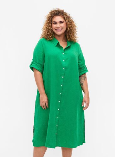 Puuvillainen pusero-mekko lyhyillä hihoilla, Bright Green, Model image number 0