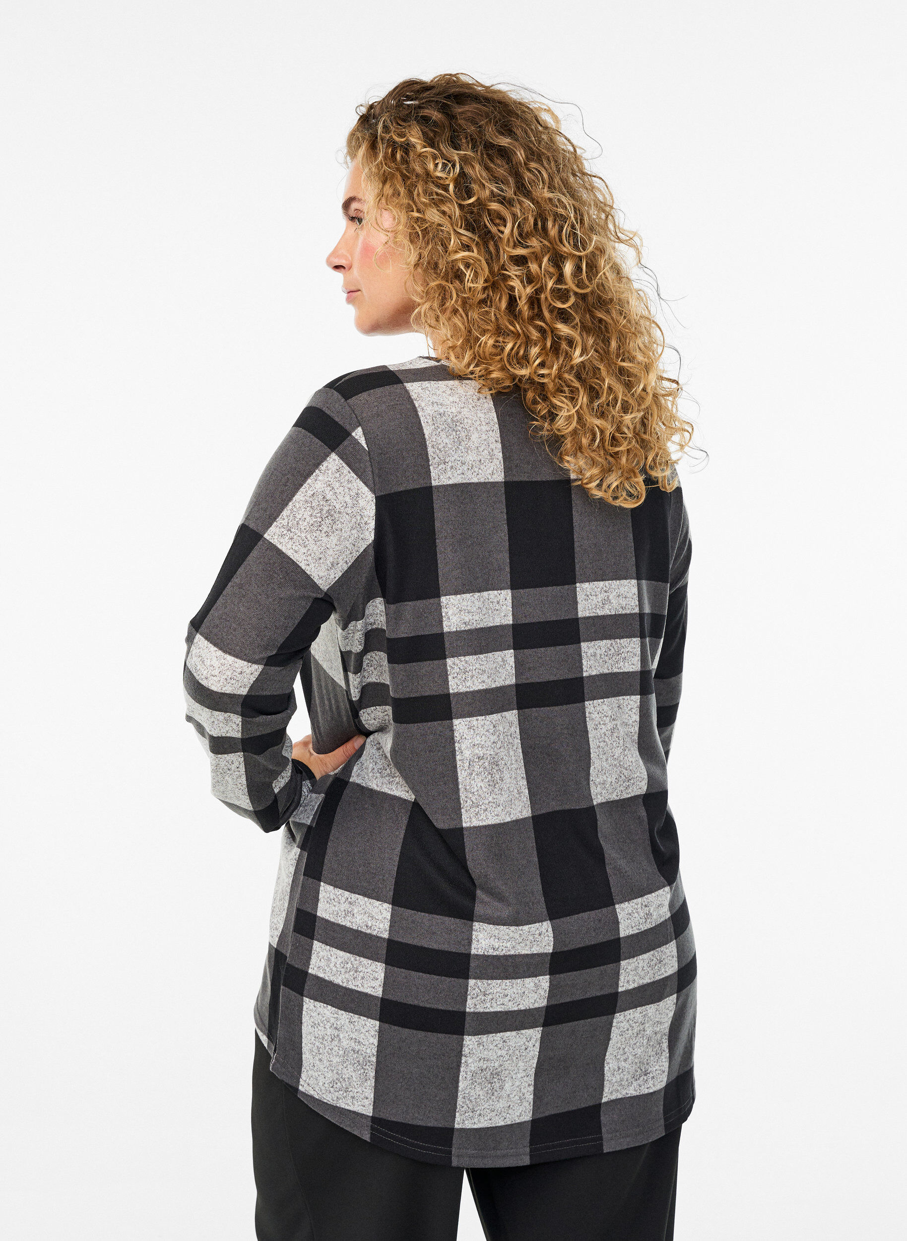 Zizzi Pitk&auml;hihainen kuviollinen pusero, Harmaa, Model image number 2