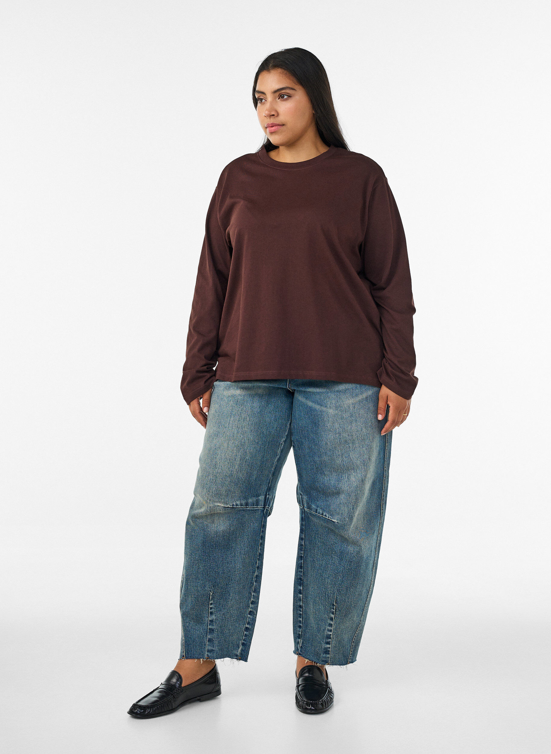 ZizziPerus pitk&auml;hihainen T-paita, Ruskea, Model image number 1