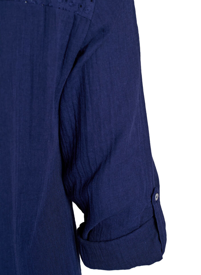 Puuvillamusliinitunika brodeeratulla pitsill&auml;, Sininen, Packshot image number 3