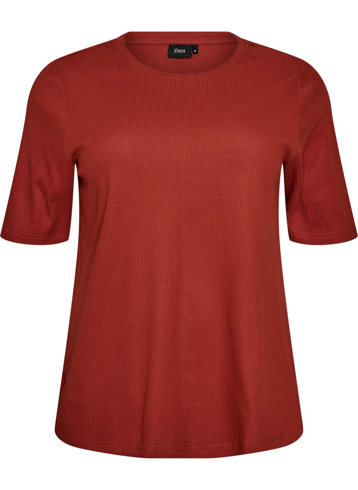 Ribattu jerseypusero, jossa on lyhyet hihat, Punainen, Packshot image number 0