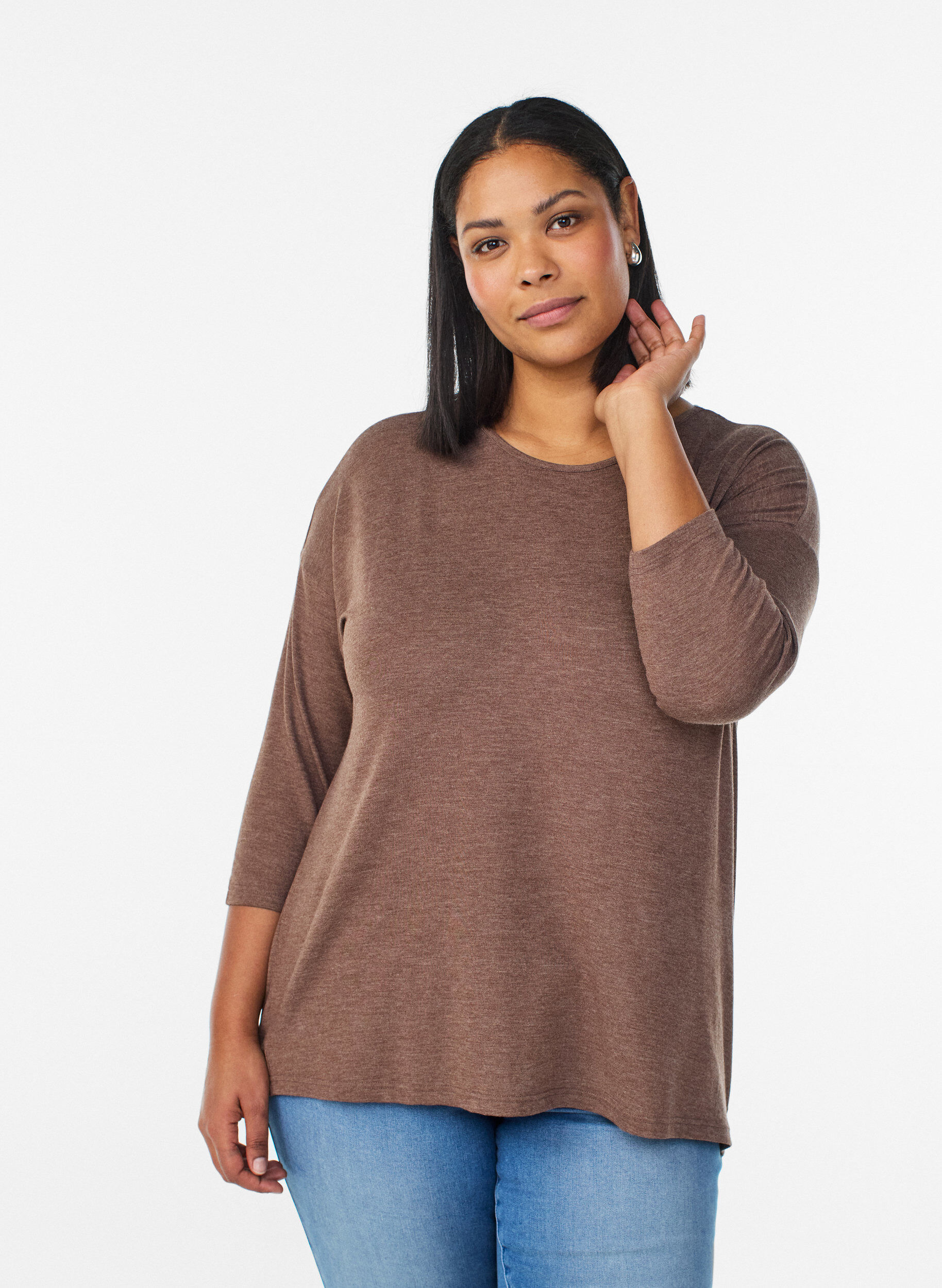 ZizziJerseypusero 3/4-hihoilla, Ruskea, Model image number 0