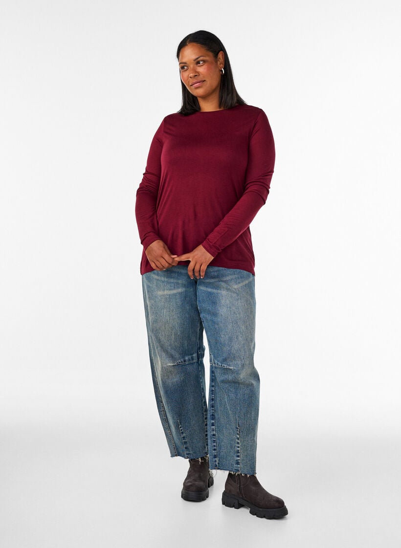 Pitk&auml;hihainen pusero villasta ja viskoosista, Punainen, Model image number 1