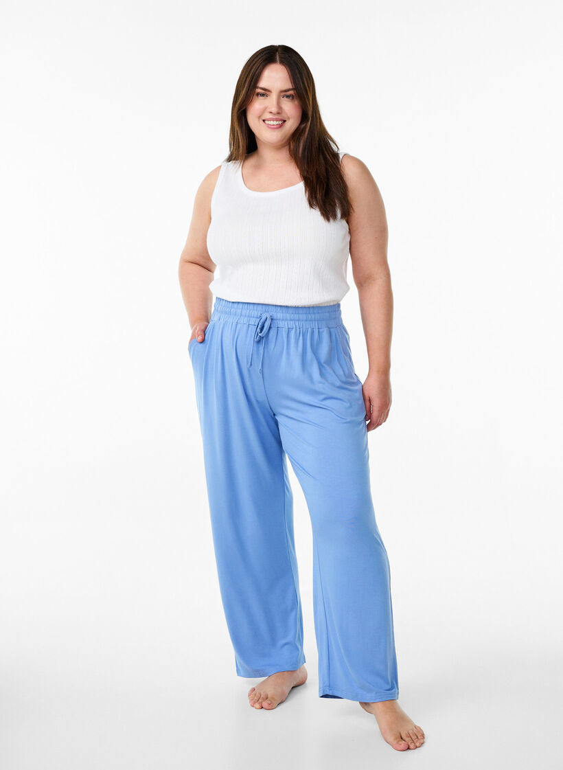 Rennot y&ouml;housut viskoosijersey-kankaasta taskuilla, Sininen, Model image number 0