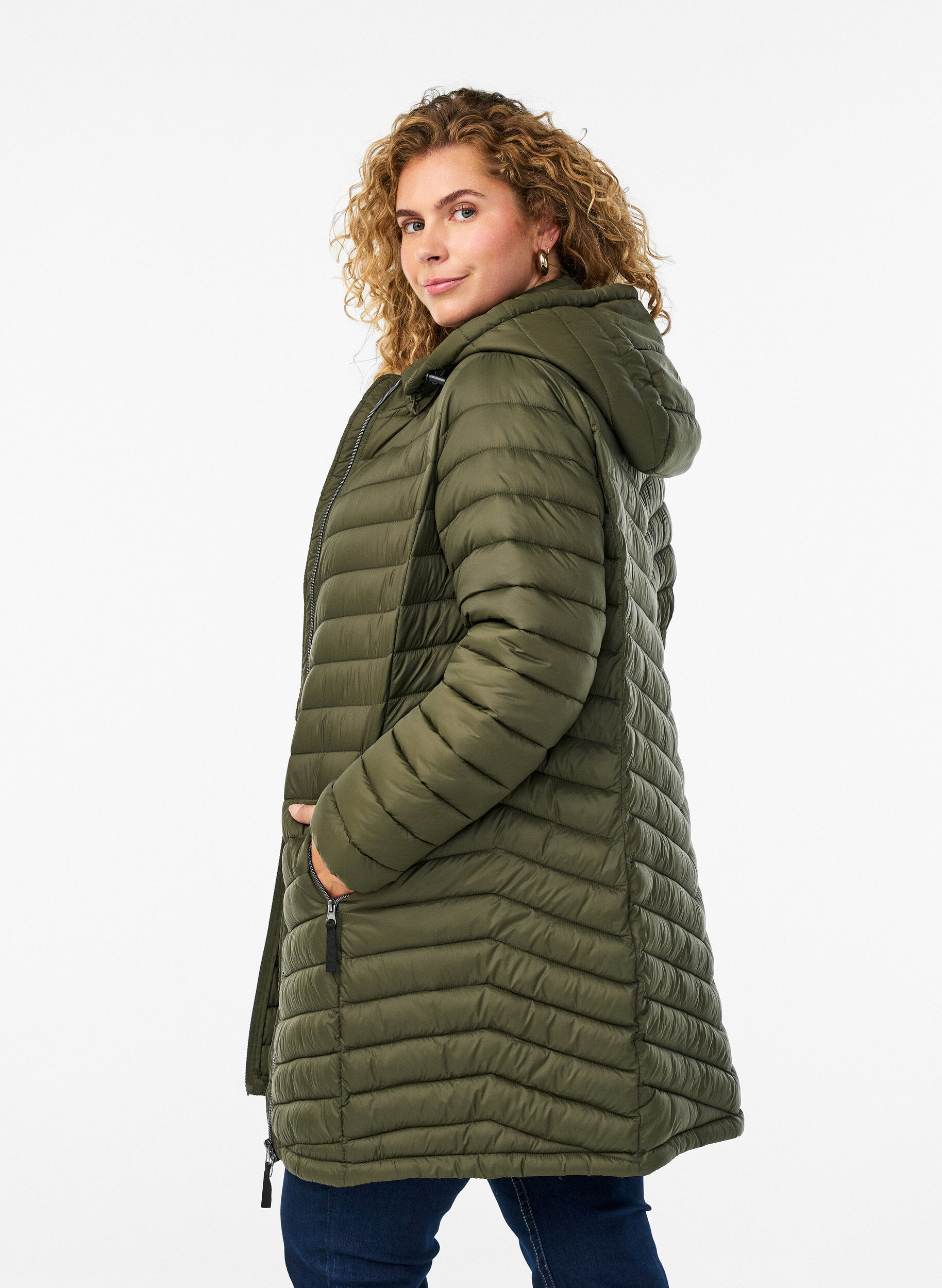 ZizziKevyt takki taskuilla ja irrotettavalla hupulla, Vihre&auml;, Model image number 2