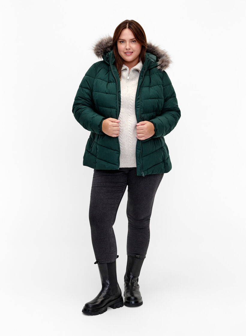 Lyhyt toppatakki hupulla, Vihre&auml;, Model image number 1