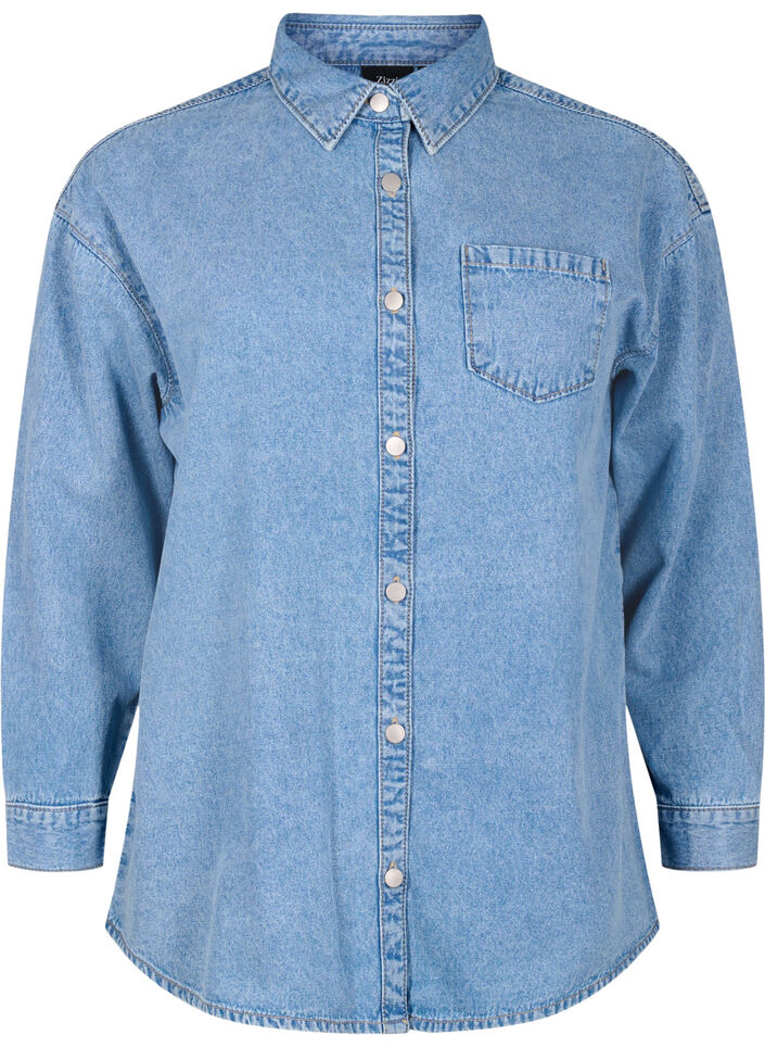 Väljä farkkupaita, jossa on rintatasku, Light blue denim, Packshot image number 0
