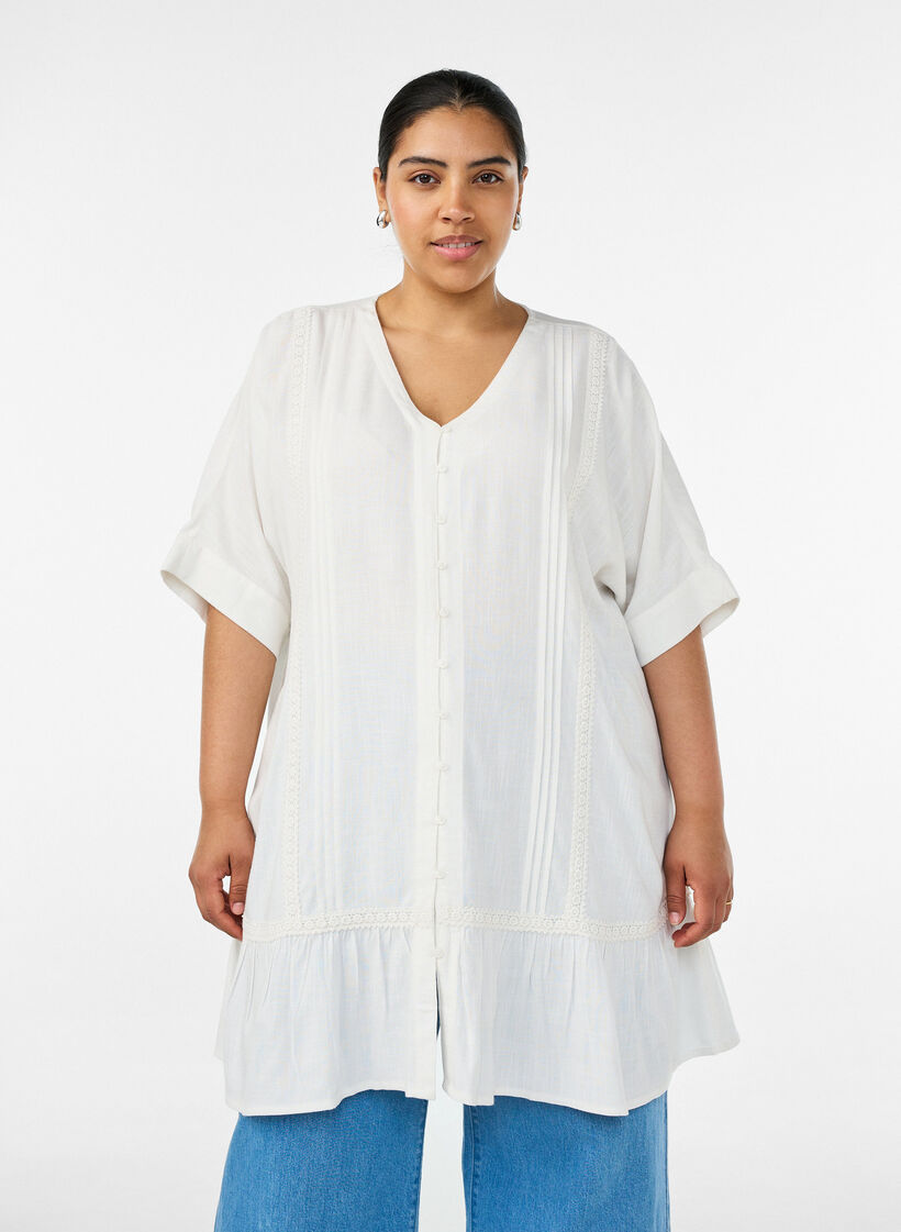 Viskoositunika napeilla ja r&ouml;yhel&ouml;helmalla, Vanilja, Model image number 0