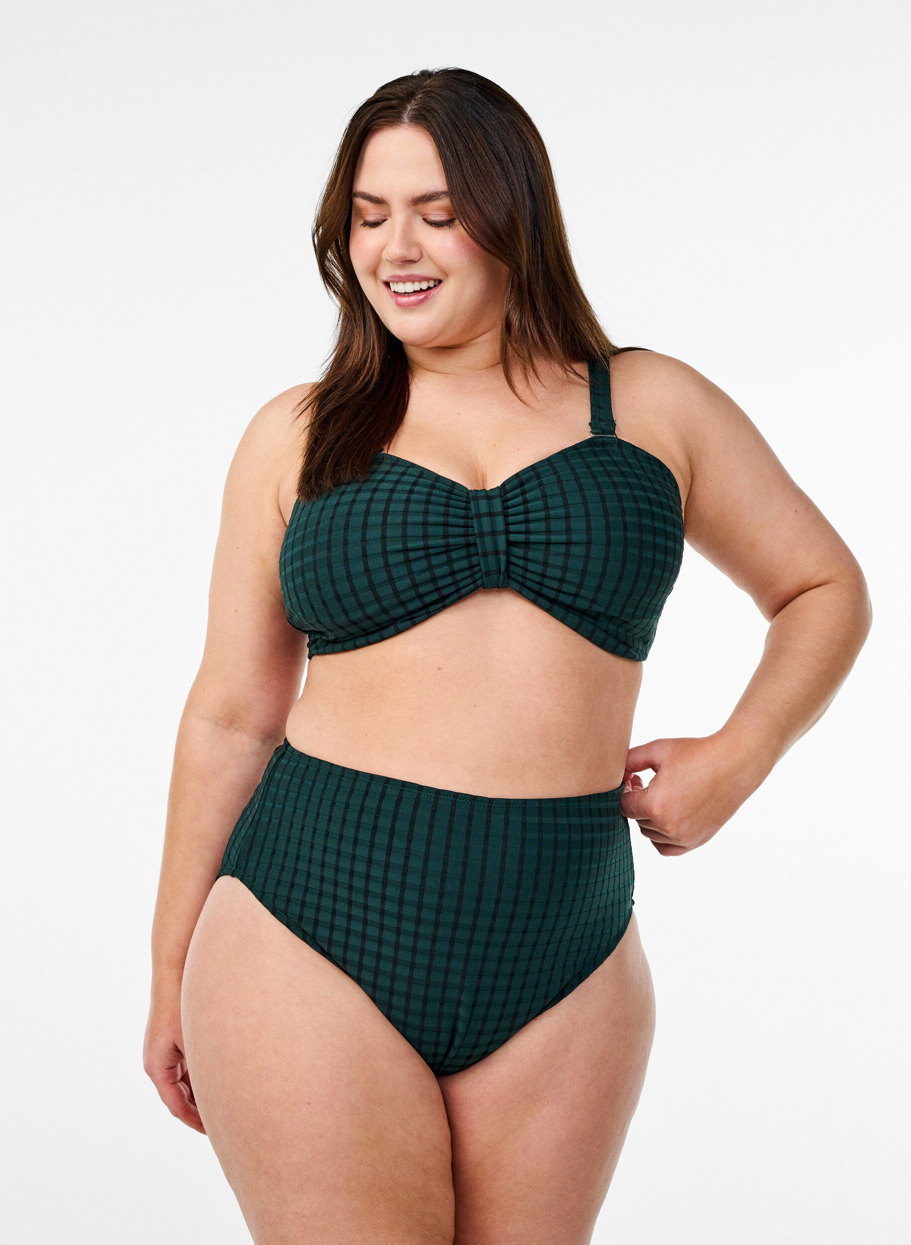 Zizzi Ruudullinen bikiniyl&auml;osa irrotettavilla olkaimilla, Vihre&auml;, Model image number 1