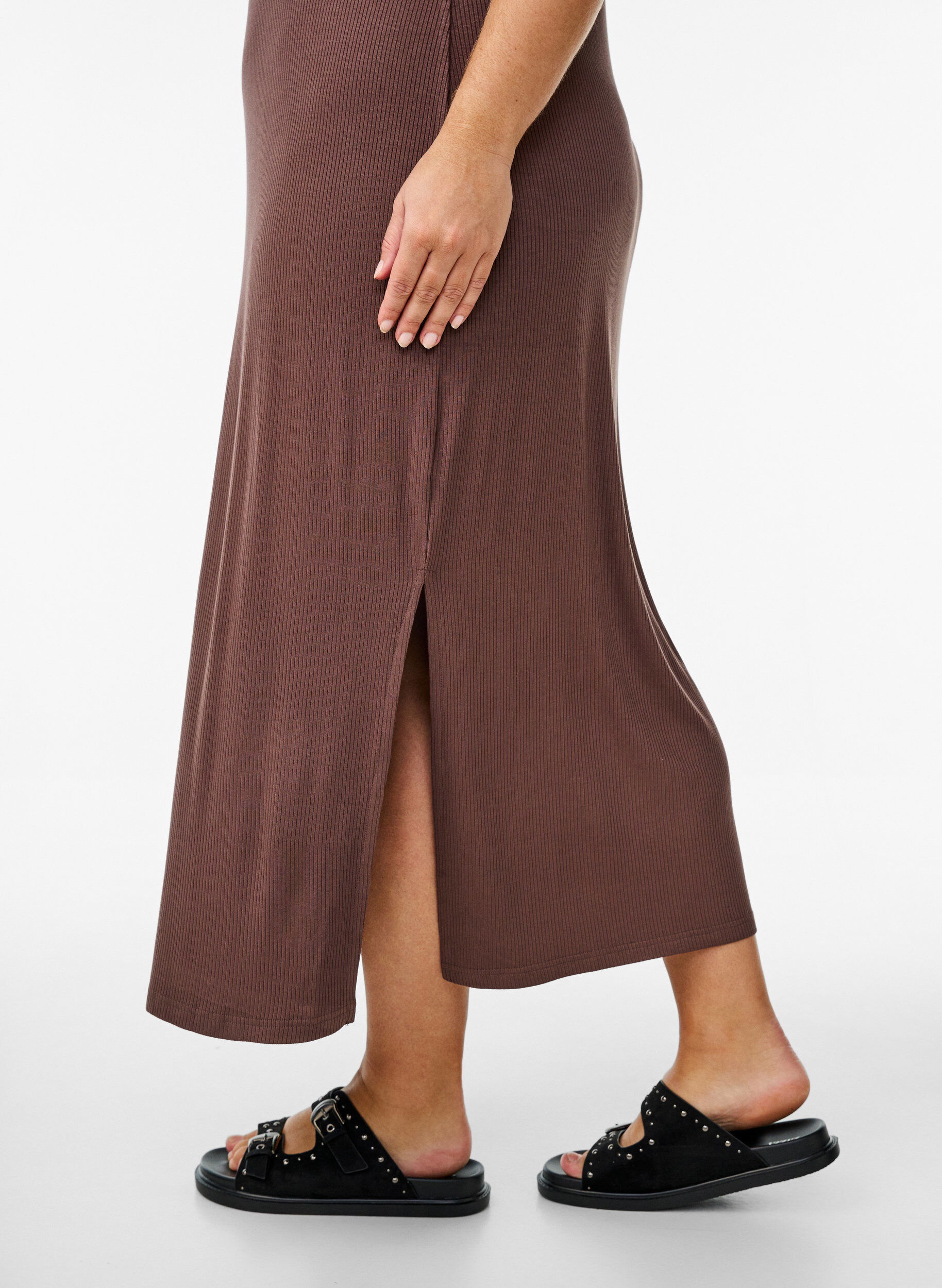 Zizzi Hihaton raidallinen mekko viskoosia, Ruskea, Model image number 2