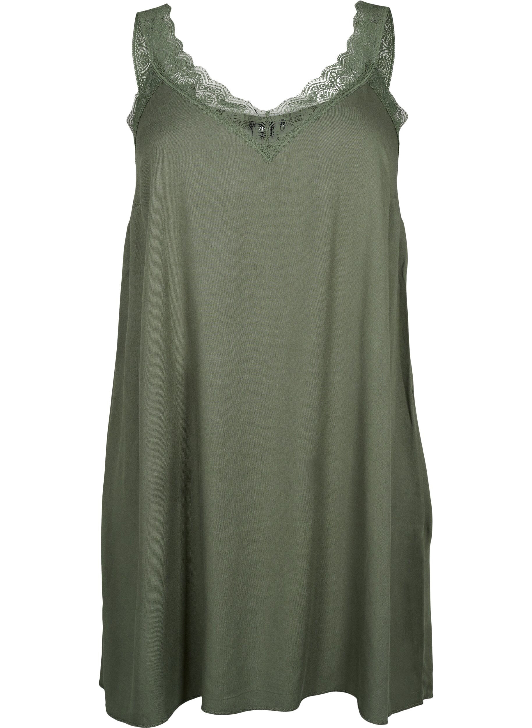 Zizzi Viskoosinen olkainmekko, jossa on pitsi&auml;, Thyme, Packshot image number 0