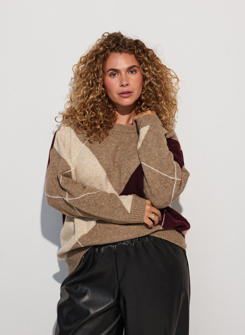 Neule harlekiinikuvioinnilla, Ruskea, Model image number 0