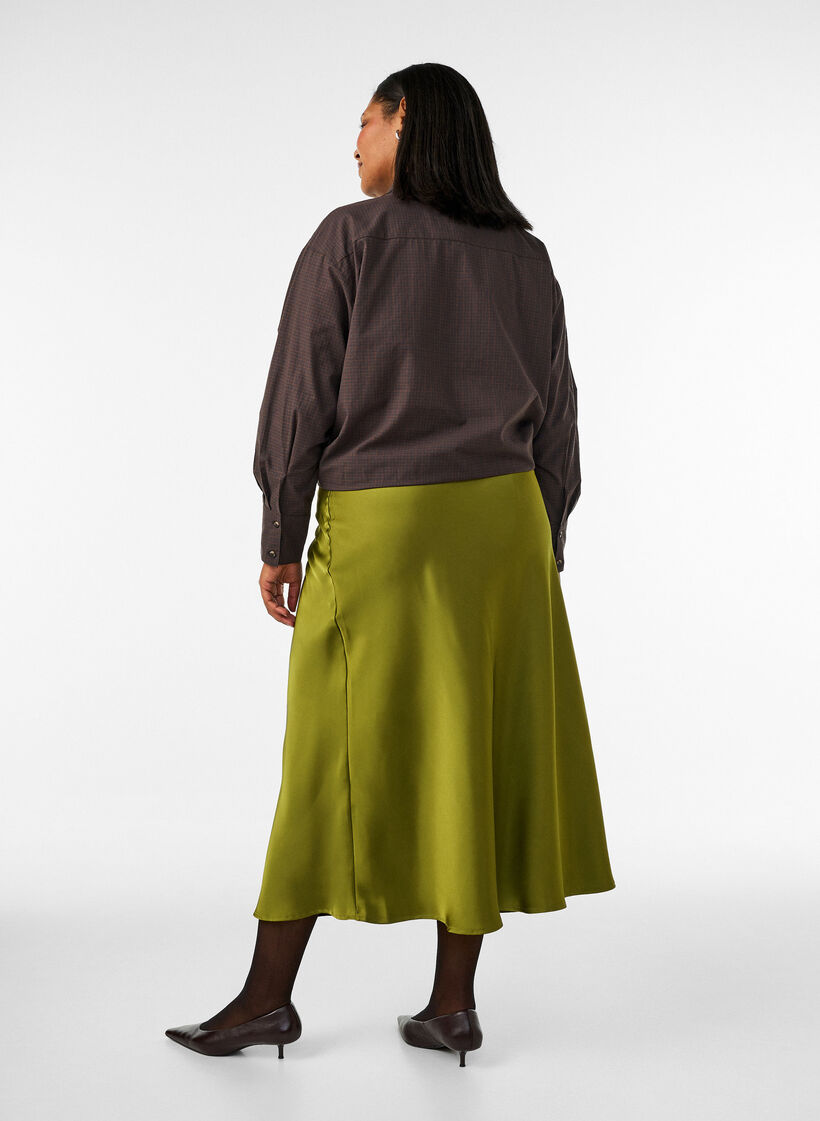 Satiininen midi-hame, Vihre&auml;, Model image number 1
