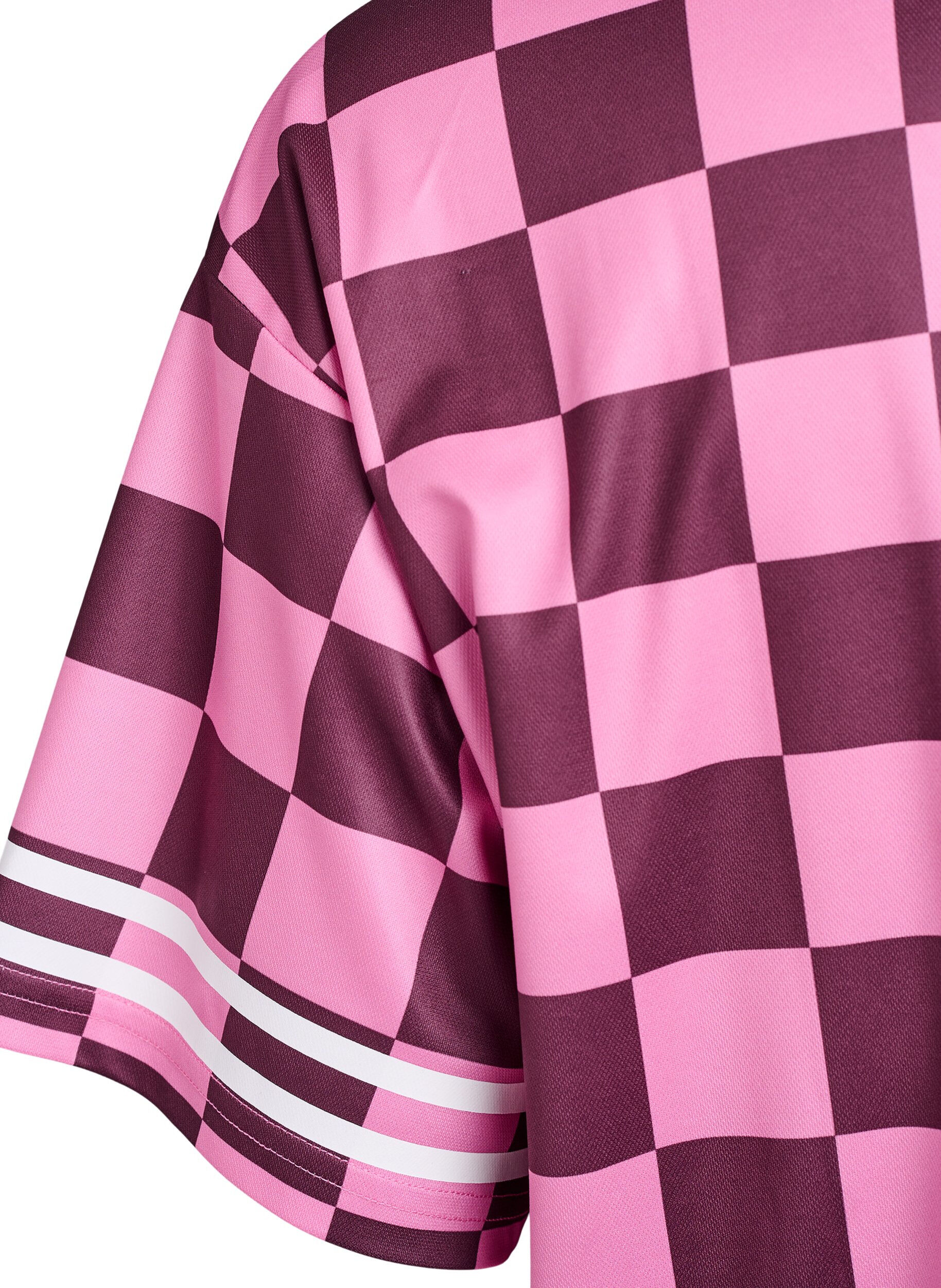 Zizzi Urheilullinen T-paita ruutukuvioilla ja tekstiprintill&auml;, Punainen, Packshot image number 3