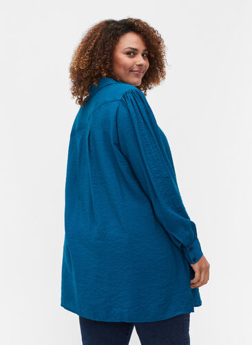 Pitkä yksivärinen paita viskoosisekoitteesta, Moroccan Blue, Model image number 1
