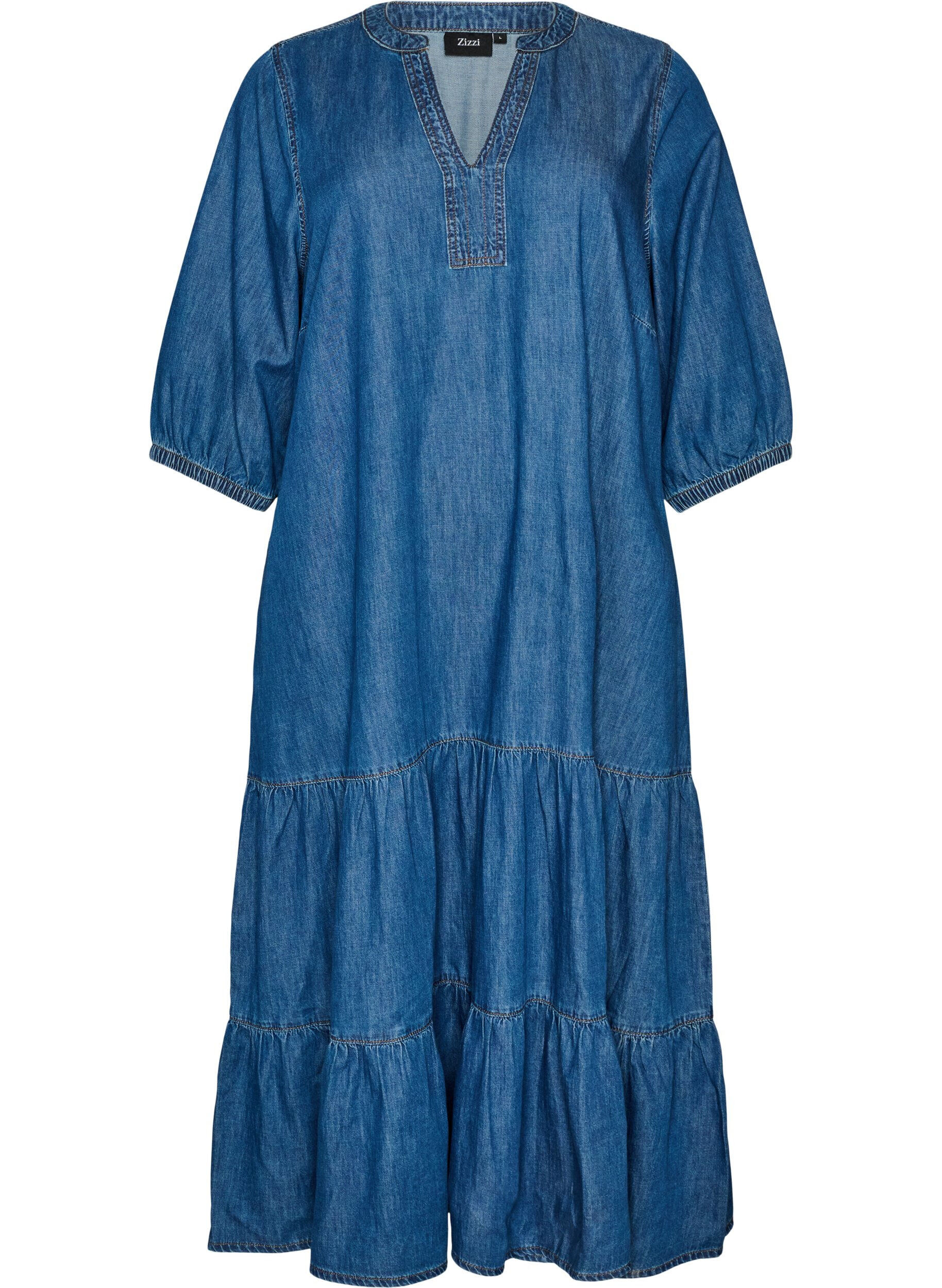 Denim-maximekko r&ouml;yhel&ouml;kerroksilla
