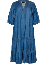 Denim-maximekko r&ouml;yhel&ouml;kerroksilla, Sininen
