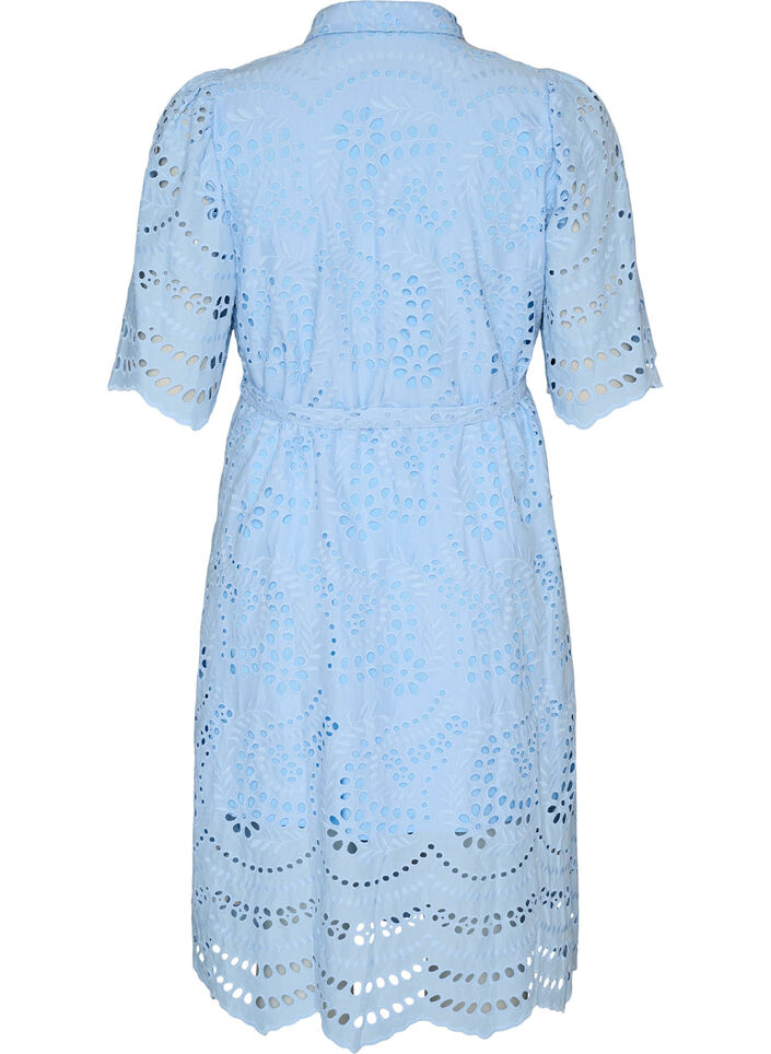 Paitamekko brodeerattua broderie anglaise -kangasta vy&ouml;ll&auml;, Sininen, Packshot image number 1
