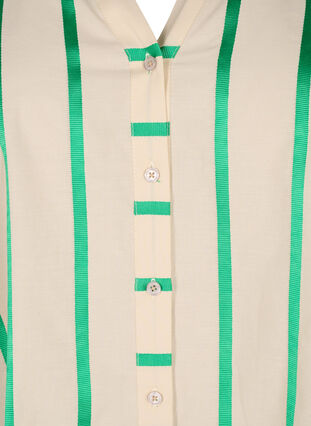 Puuvillainen paitapusero raidallisella kuosilla ja röyhelökauluksella, Beige Green Stripe, Packshot image number 2