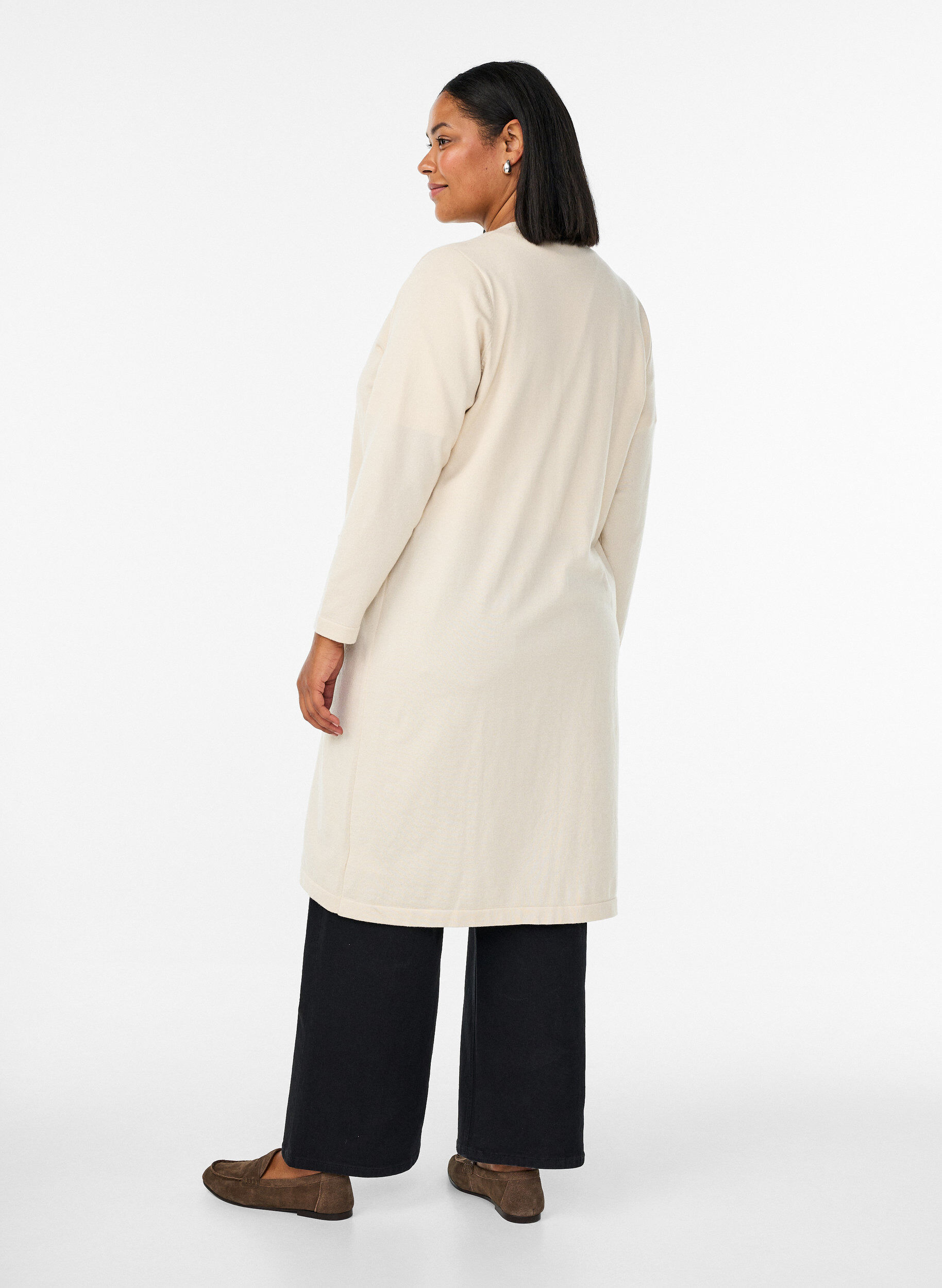 ZizziPitk&auml;, avoin neuletakki taskuilla, Beige, Model image number 1