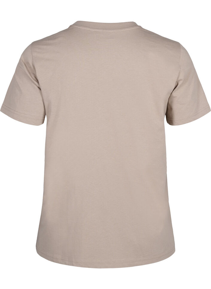 Puuvillainen perus-T-paita, jossa on py&ouml;re&auml; kaula-aukko, Beige, Packshot image number 1