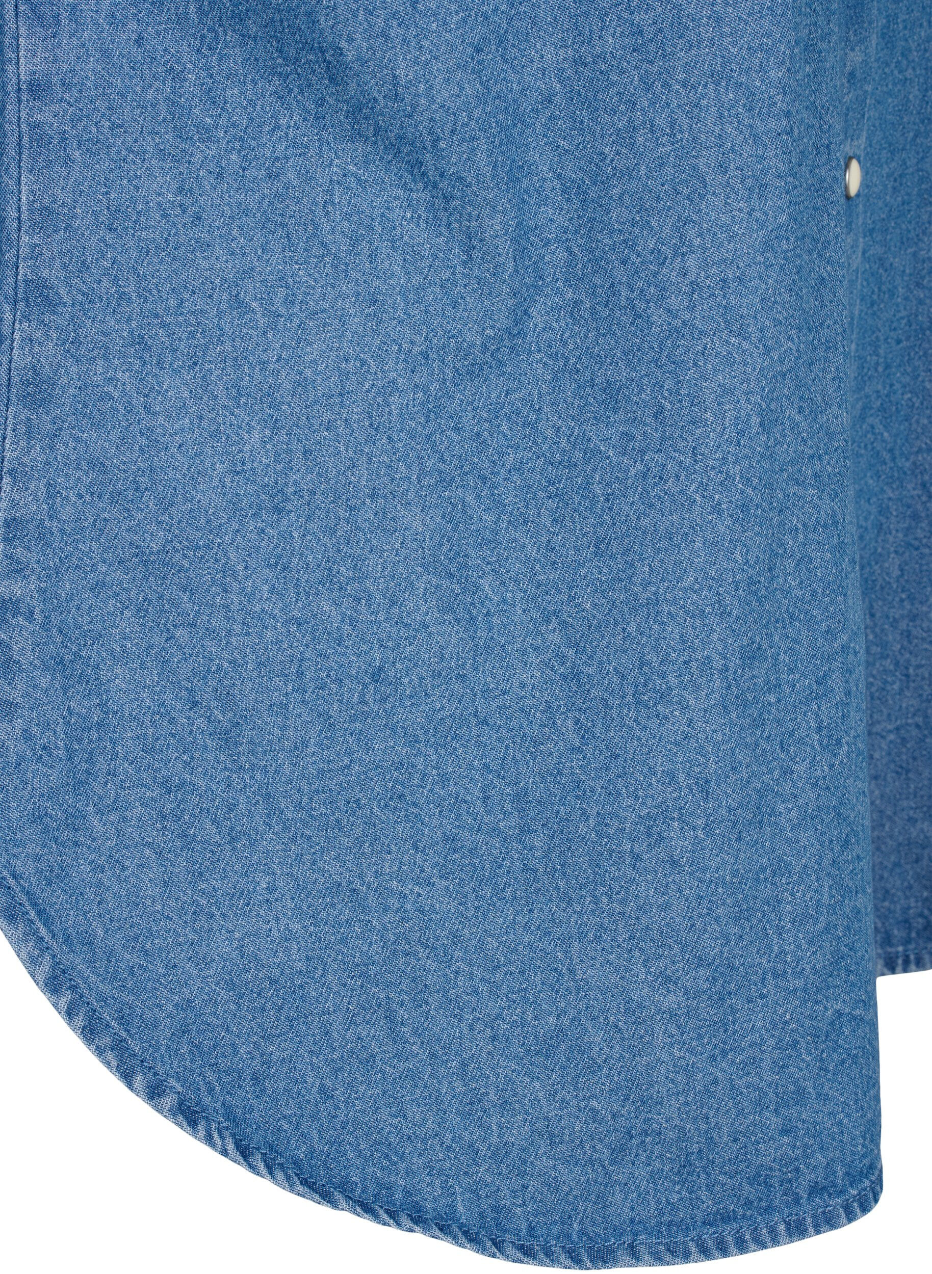 ZizziPitk&auml;hihainen farkkupaita rintataskulla, Light Blue Denim, Packshot image number 3