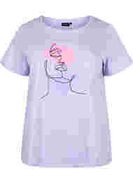 Puuvillainen t-paita pyöreällä pääntiellä ja painatuksella, Lavender FACE