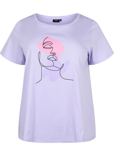 Puuvillainen t-paita pyöreällä pääntiellä ja painatuksella, Lavender FACE, Packshot image number 0