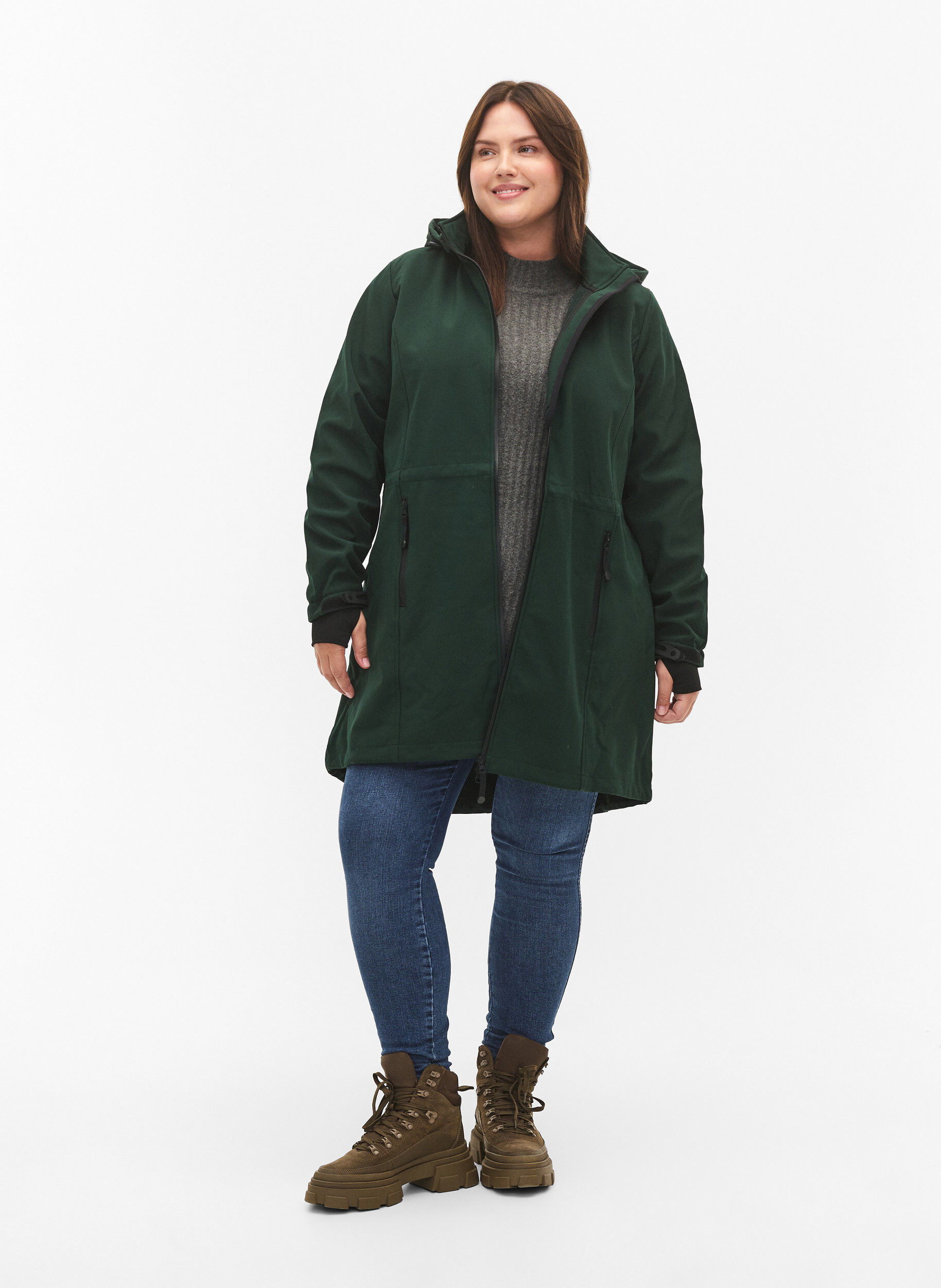 Zizzi Softshell-takki irrotettavalla hupulla, Vihre&auml;, Model image number 1