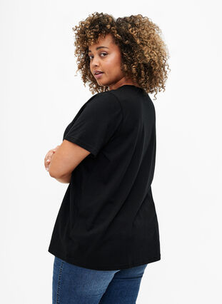 Puuvillainen T-paita, jossa on kullanvärinen teksti, Black w. Gold Love, Model image number 1