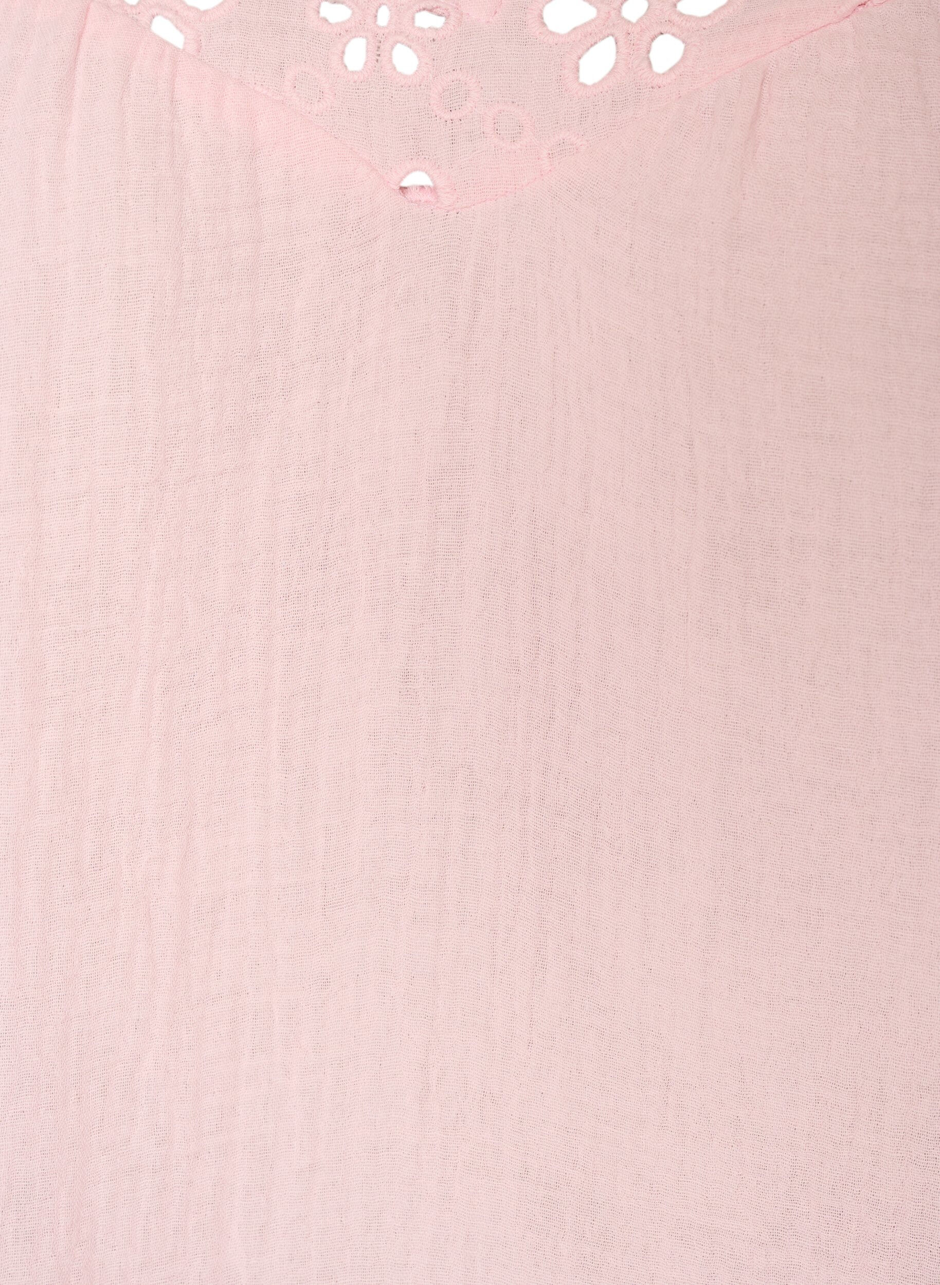 Zizzi Puuvillamusliinipusero broderie anglaise -kirjonnalla ja 1/2-hihoilla, Vaaleanpunainen, Packshot image number 2