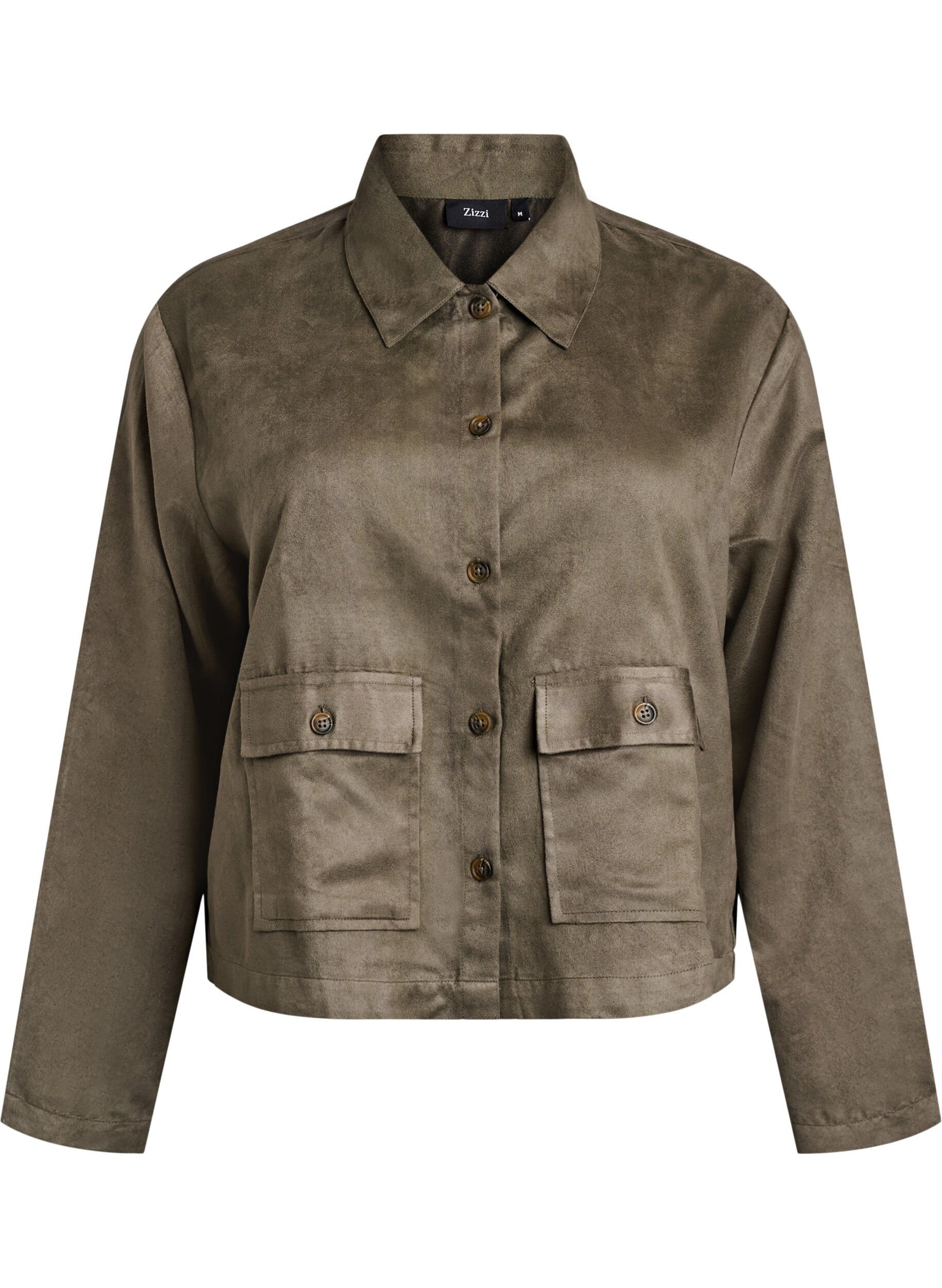 Lyhyt mokkaj&auml;ljitelm&auml;takki taskuilla