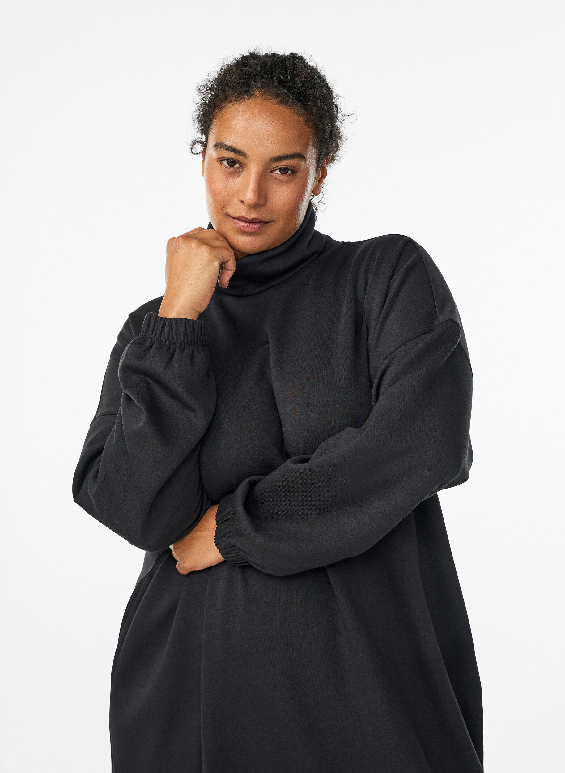 Zizzi A-linjainen turtleneck-mekko, Musta, Model image number 2
