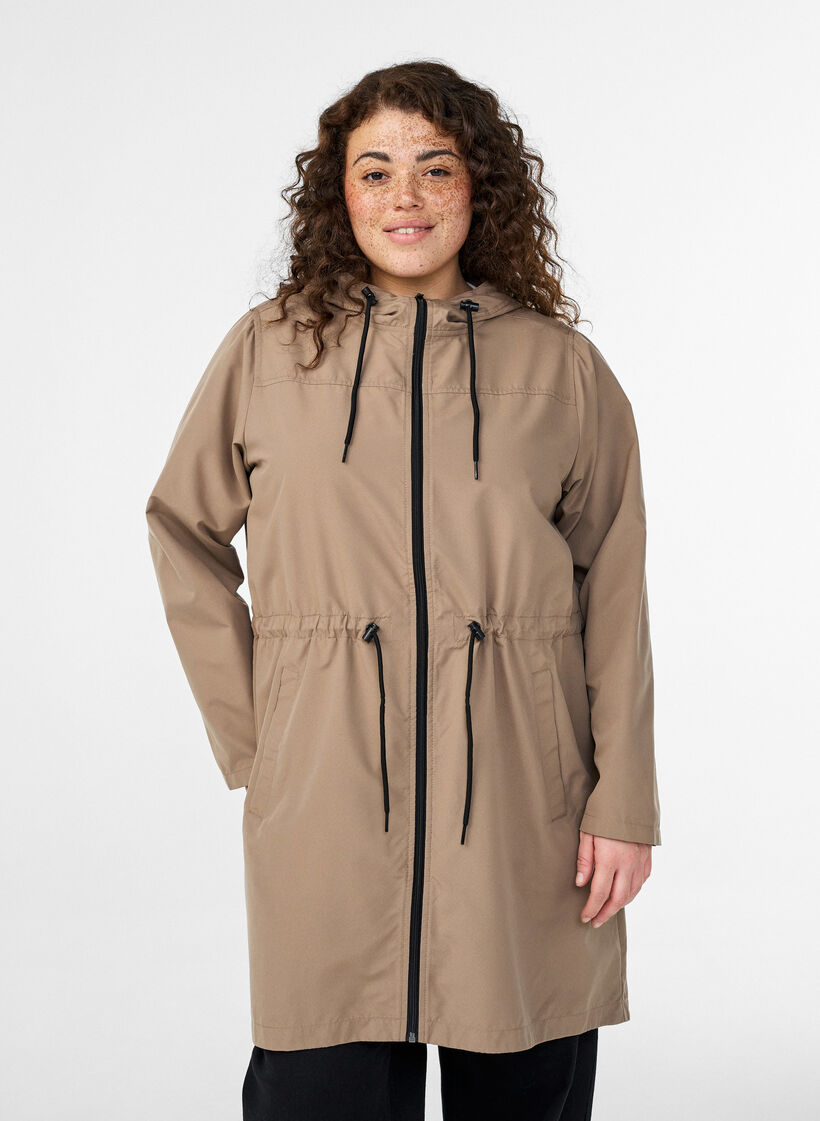Kevyt hupullinen parka, Ruskea, Model image number 0