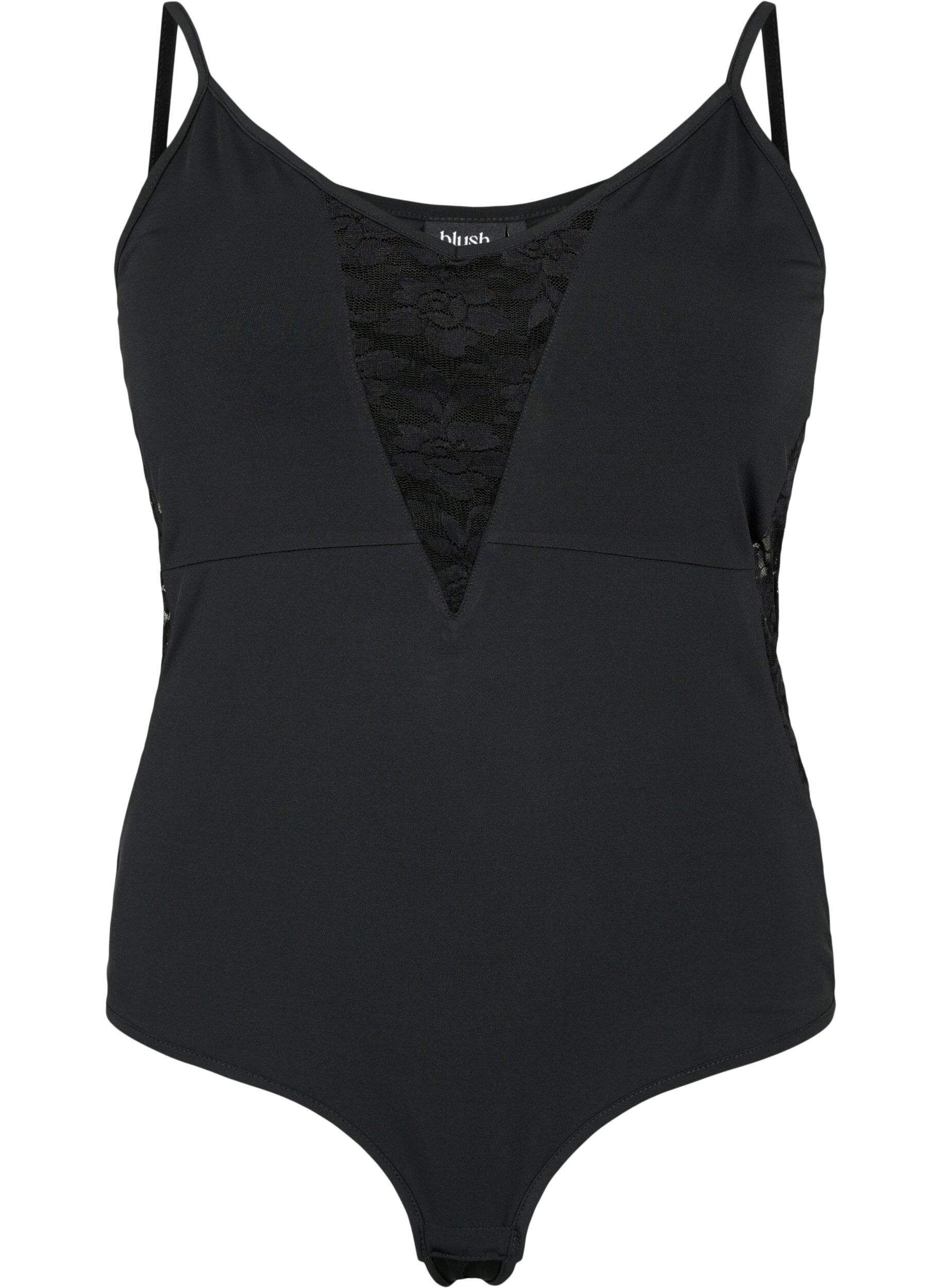 Zizzi Bodystocking pitsill&auml; ja kapeilla nauhoilla, Black, Packshot image number 0