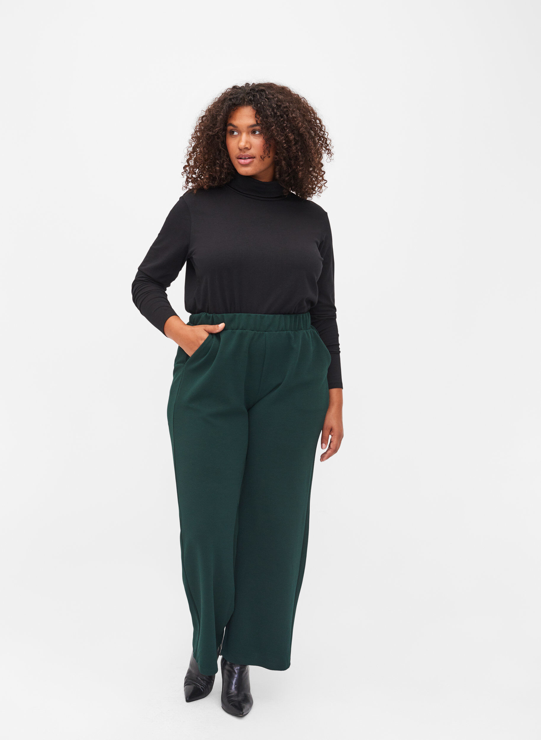 Zizzi Pitk&auml;hihainen puuvillapusero poolokauluksella , Solid Black, Model image number 2