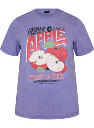 Puuvillainen T-paita etupainatuksella ja pestyll&auml; lookilla, Violetti