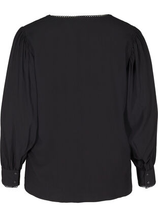 Viskoosipusero napeilla ja pallohihoilla, Black, Packshot image number 1