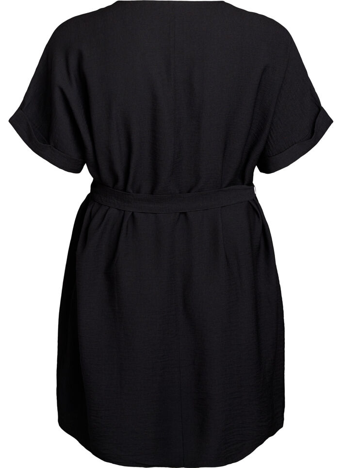 Lyhyt väljä vyöllä solmittava mekko, Musta, Packshot image number 1