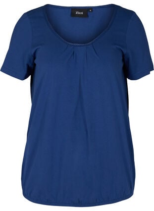 Lyhythihainen t-paita pyöreällä pääntiellä ja pitsireunuksella , Twilight Blue, Packshot image number 0