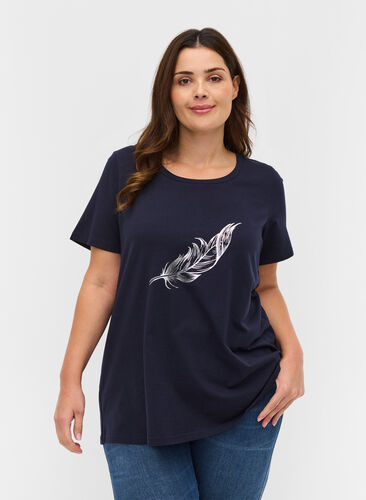 Lyhythihainen puuvillainen t-paita painatuksella, Night Sky w. silver , Model image number 0
