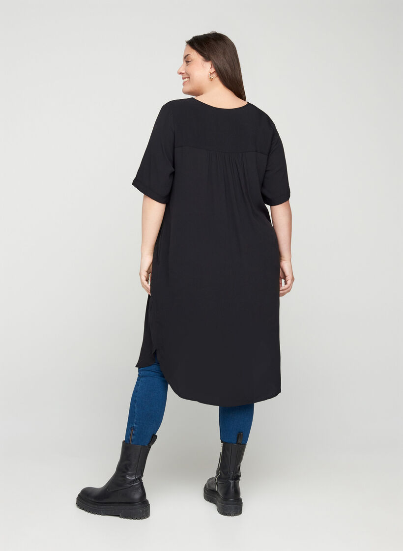 Lyhythihainen mekko kuosilla, Black, Model image number 0