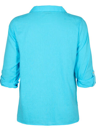Puuvilla-pellavasekoitteinen paitapusero, jossa on napitus, Blue Atoll, Packshot image number 1