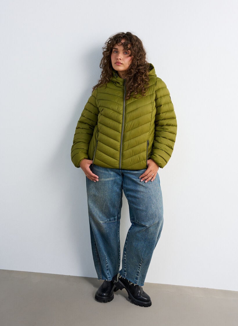 Kevyt takki hupulla, Vihre&auml;, Model image number 1