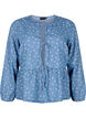 Farkkukankainen peplum-pusero, jossa on nauhakiinnitys, Light Blue w.Flowers, Packshot image number 0