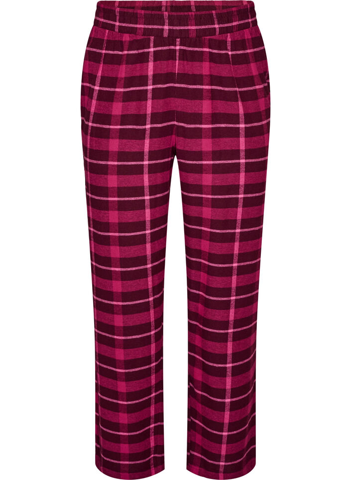 Ruudulliset puuvillaiset pyjamahousut, Punainen, Packshot image number 0