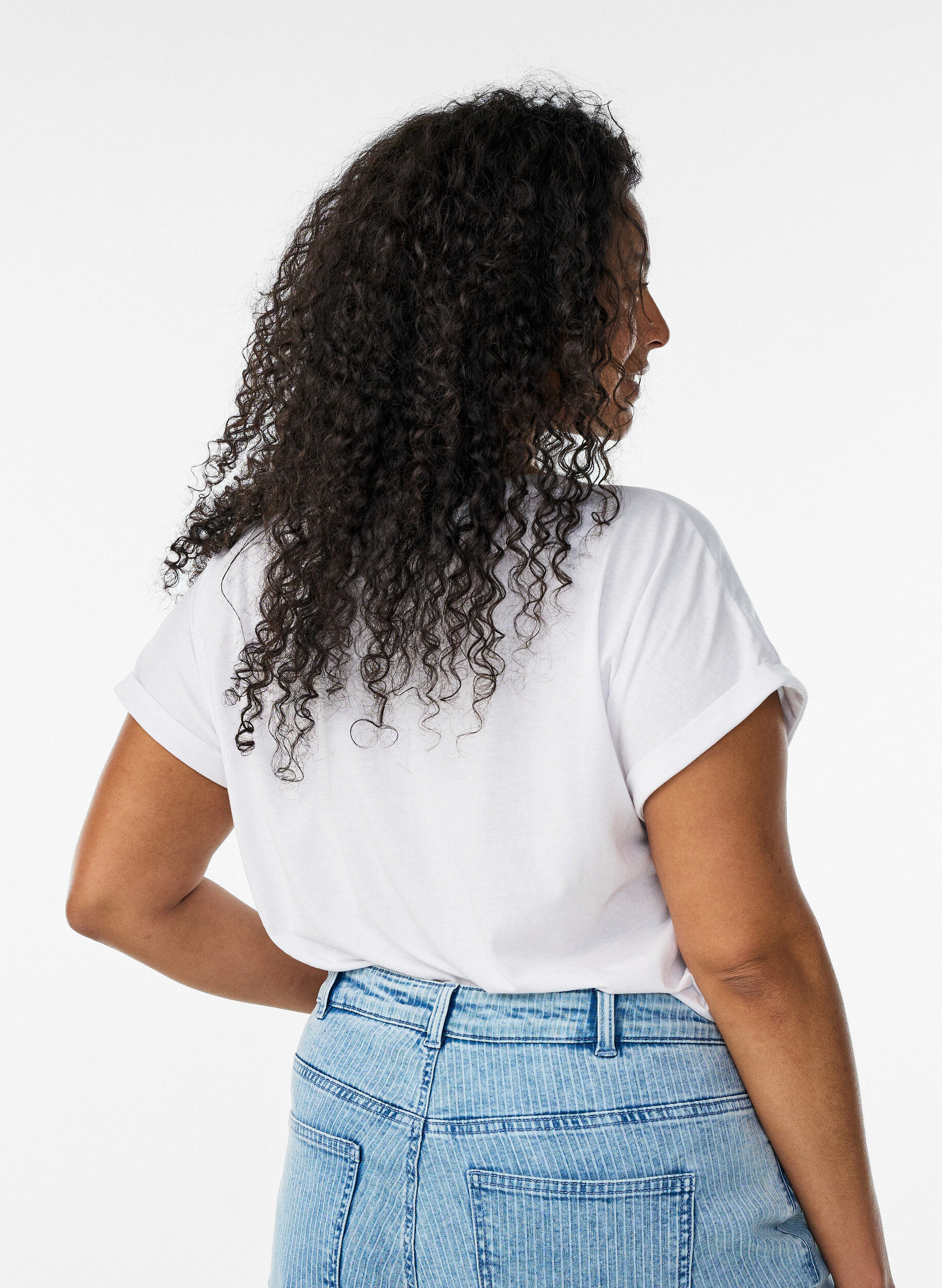 ZizziLyhythihainen puuvillasekoite t-paita, Valkoinen, Model image number 2