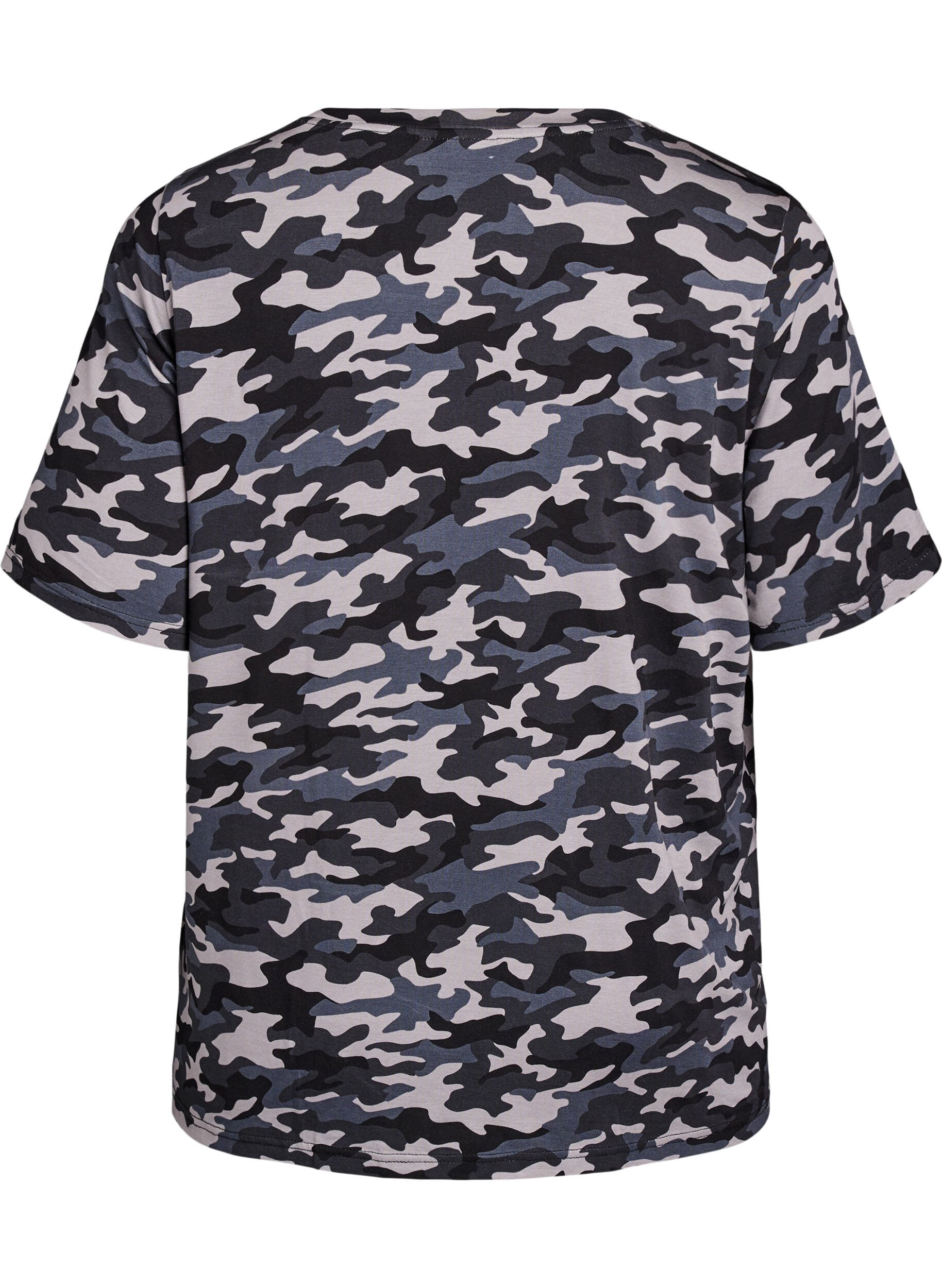 ZizziT-paita, jossa TENCEL&trade; Lyocell ja maastokuvio, Harmaa, Packshot image number 1