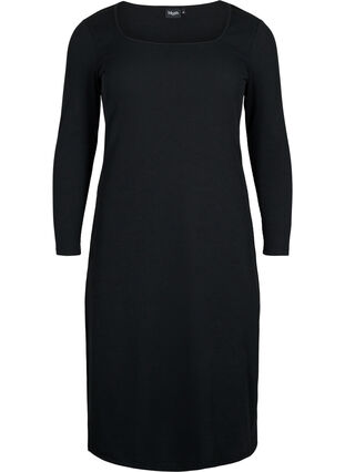 Tyköistuva mekko, jossa on pitkät hihat ja halkio, Black, Packshot image number 0